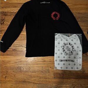 (AUTHENTIC)Chrome Hearts Black and Red Long Sleeve Tee